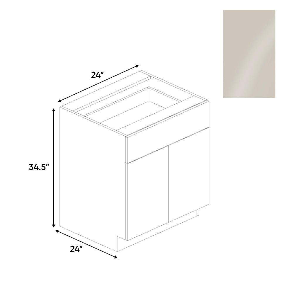 Cashmere Gloss - Double Door Base Cabinet - 24"W x 34.5"H x 24"D - Pre Assembled - Frameless Cabinet - BUILDMYPLACE