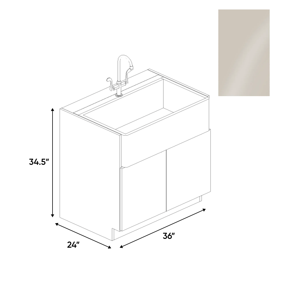 Cashmere Gloss - Farm Sink Base Cabinet - 36"W x 34.5"H x 24"D - Pre Assembled - Frameless Cabinet - BUILDMYPLACE