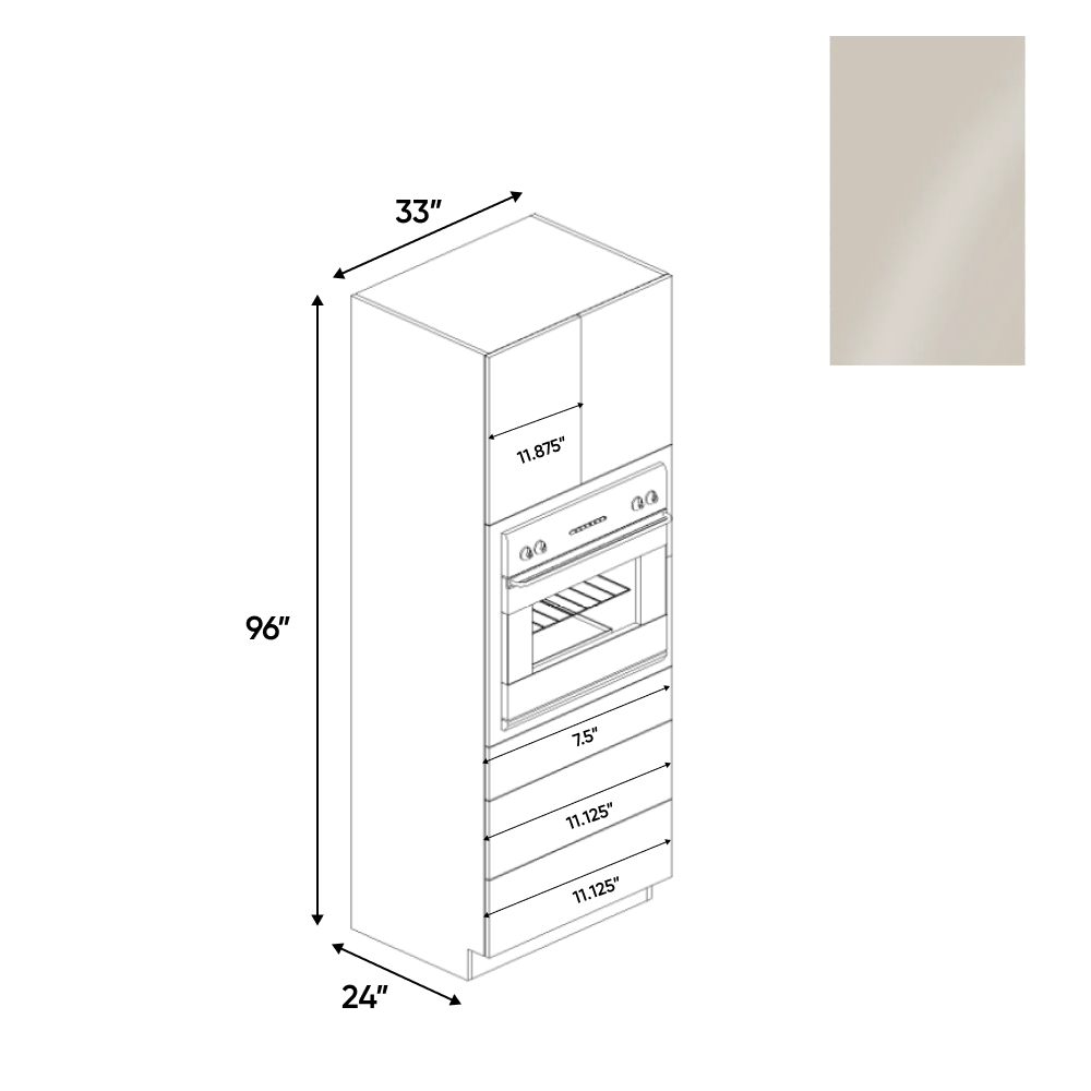 Cashmere Gloss - Tall Oven Cabinet - 33"W x 96"H x 24"D - Pre Assembled - Frameless Cabinet - BUILDMYPLACE