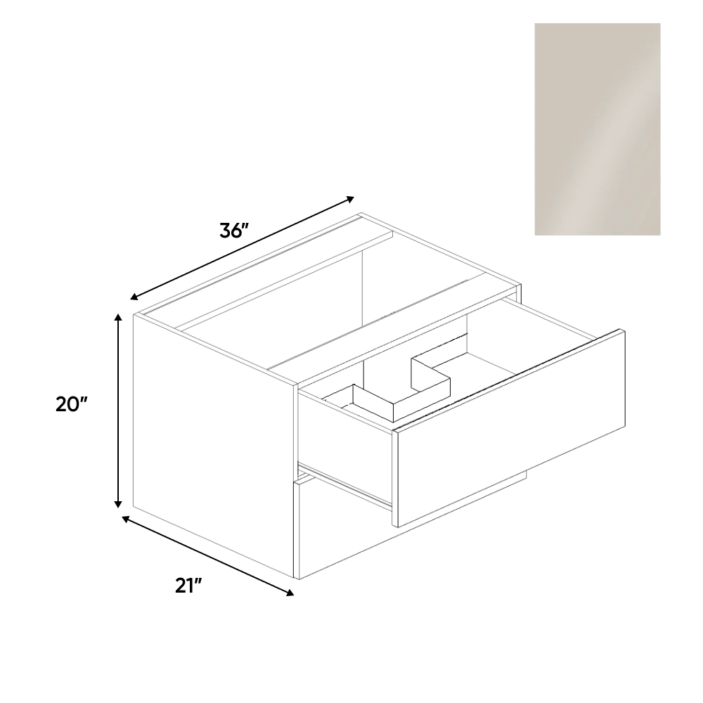 Cashmere Gloss - Vanity Hanging Drawer Sink Base Cabinet - 36"W x 20"H x 21"D - Pre Assembled - Frameless Cabinet - BUILDMYPLACE