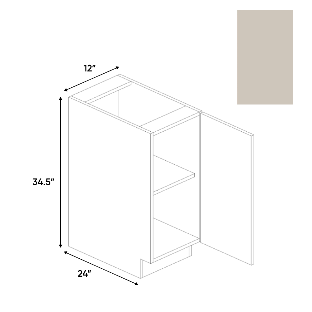 Cashmere Matte - Base Full Height Cabinet - 12"W x 34.5"H x 24"D - Pre Assembled - Frameless Cabinet - BUILDMYPLACE