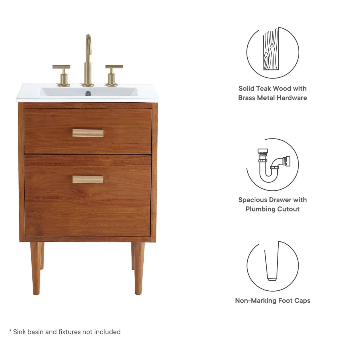 Cassia 24" Teak Wood Bathroom Vanity Cabinet (Sink Basin Not Included) - BUILDMYPLACE