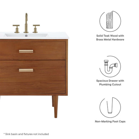 Cassia 36" Teak Wood Bathroom Vanity Cabinet (Sink Basin Not Included) - BUILDMYPLACE