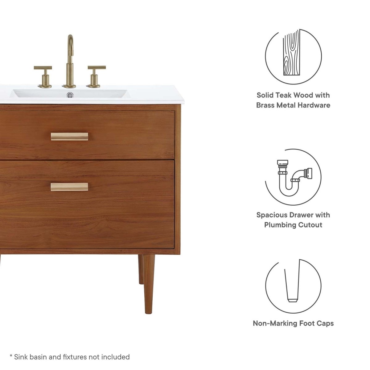 Cassia Teak Wood Bathroom Vanity Cabinet (Sink Basin Not Included) - BUILDMYPLACE