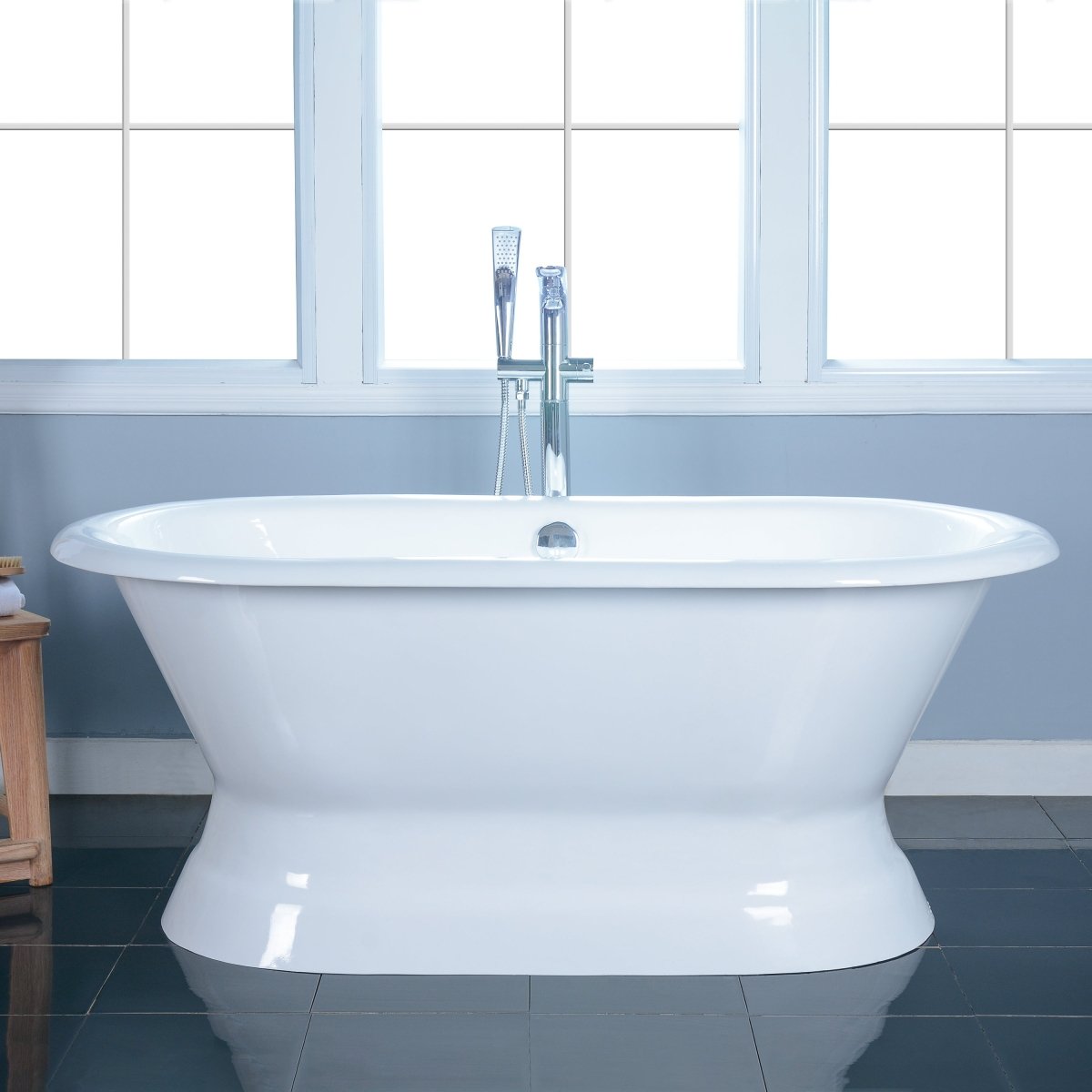 Cast Iron Double Ended Pedestal Tub (No Faucet Drillings), White - BUILDMYPLACE