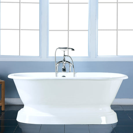 Cast Iron Double Ended Pedestal Tub (No Faucet Drillings), White - BUILDMYPLACE