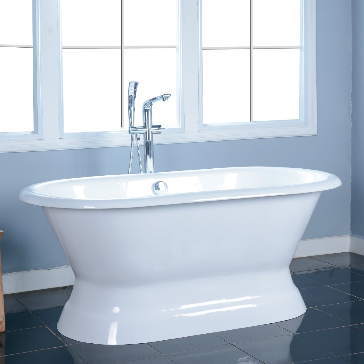 Cast Iron Double Ended Pedestal Tub (No Faucet Drillings), White - BUILDMYPLACE