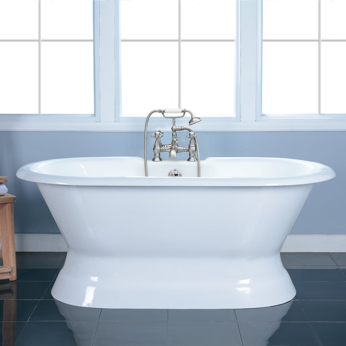 Cast Iron Double Ended Pedestal Tub with 7 - Inch Faucet Drillings, White - BUILDMYPLACE