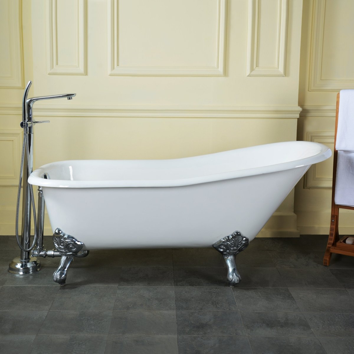 Cast Iron Single Slipper Clawfoot Tub (No Faucet Drillings) - BUILDMYPLACE