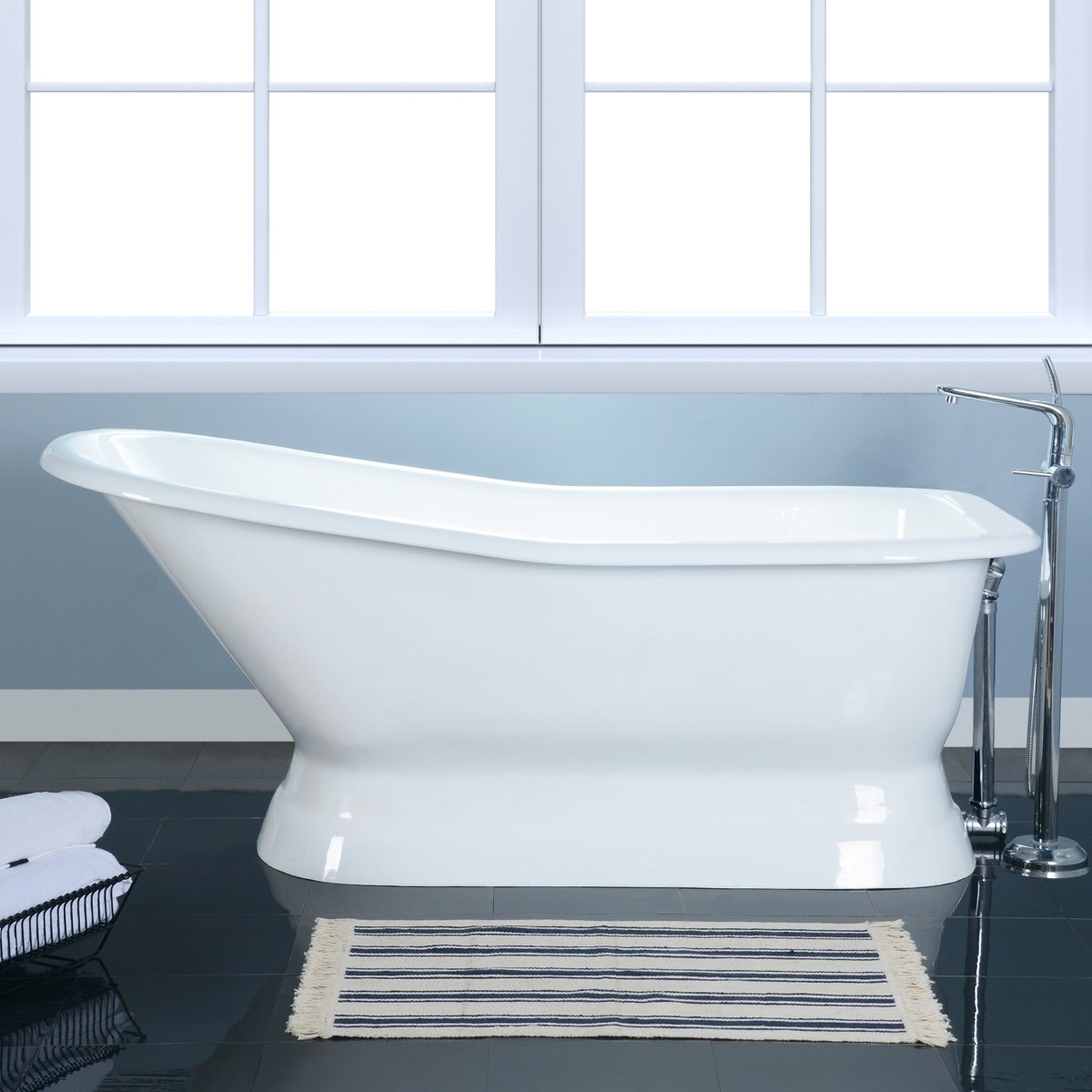 Cast Iron Single Slipper Pedestal Tub (No Faucet Drillings), White - BUILDMYPLACE