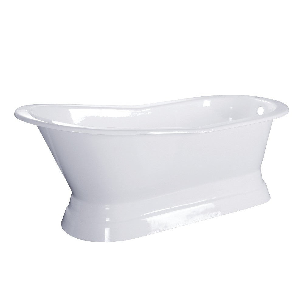 Cast Iron Single Slipper Pedestal Tub (No Faucet Drillings), White - BUILDMYPLACE