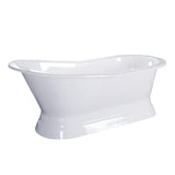 Cast Iron Single Slipper Pedestal Tub (No Faucet Drillings), White - BUILDMYPLACE