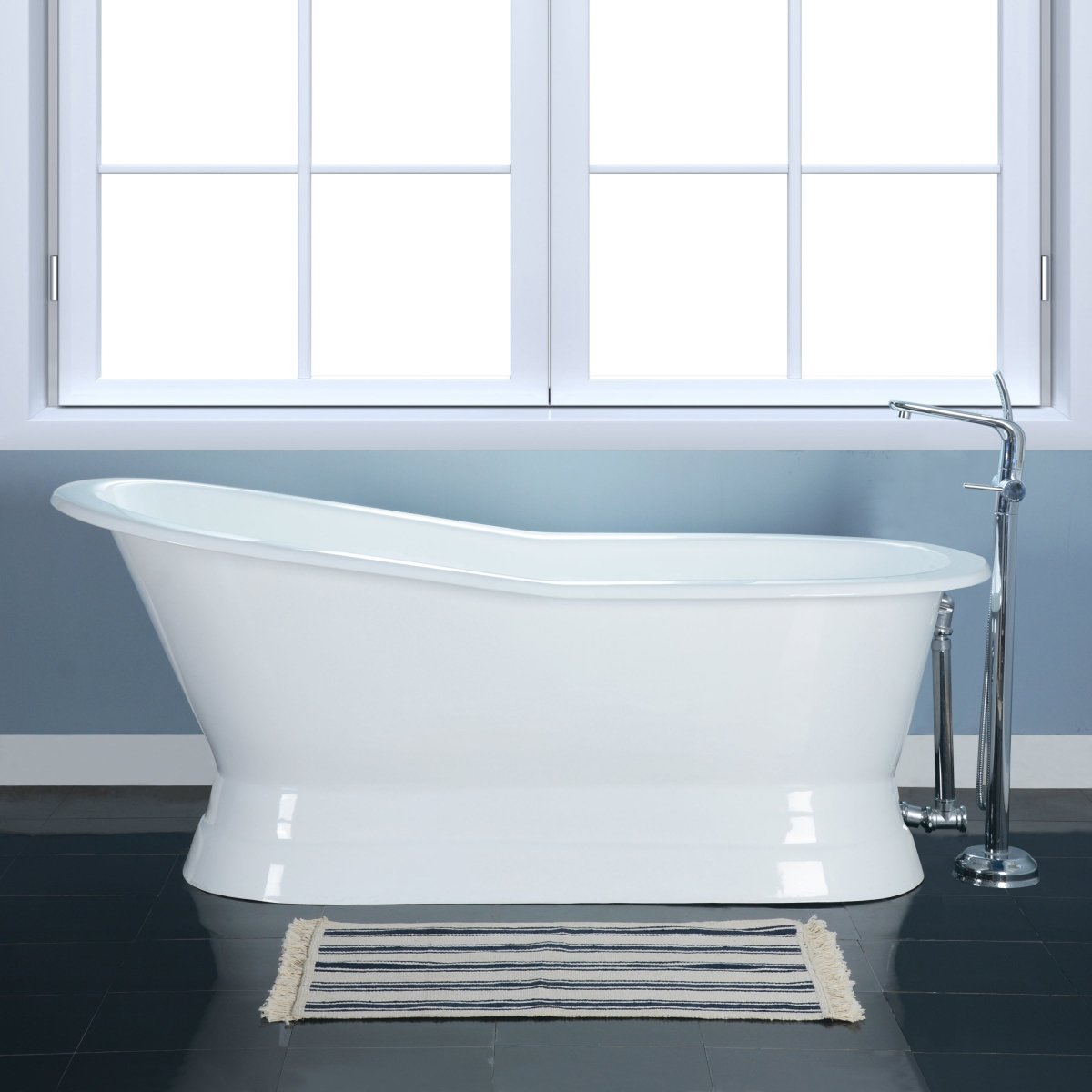 Cast Iron Single Slipper Pedestal Tub (No Faucet Drillings), White - BUILDMYPLACE