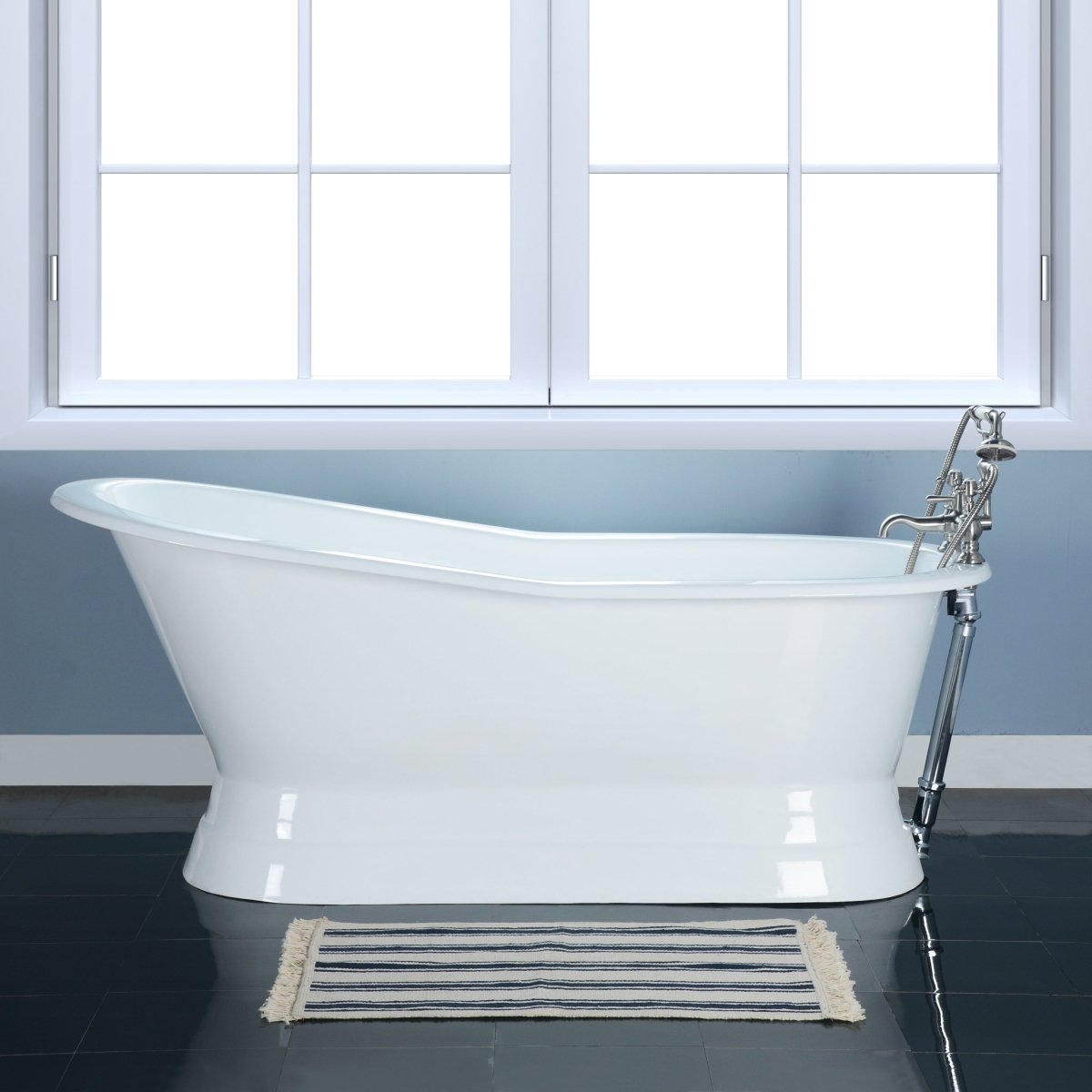 Cast Iron Single Slipper Pedestal Tub with 7 - Inch Faucet Drillings, White - BUILDMYPLACE