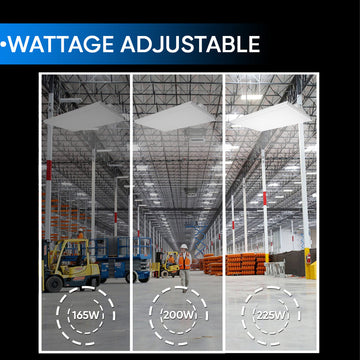 4FT Linear LED High Bay Light 165W/200W/225W Wattage Adjustable, 4000k/5000K/6500K CCT Changeable, Dip Switch, 0-10V Dim, 120-277V Input Voltage, ETL, DLC 5.1 Listed