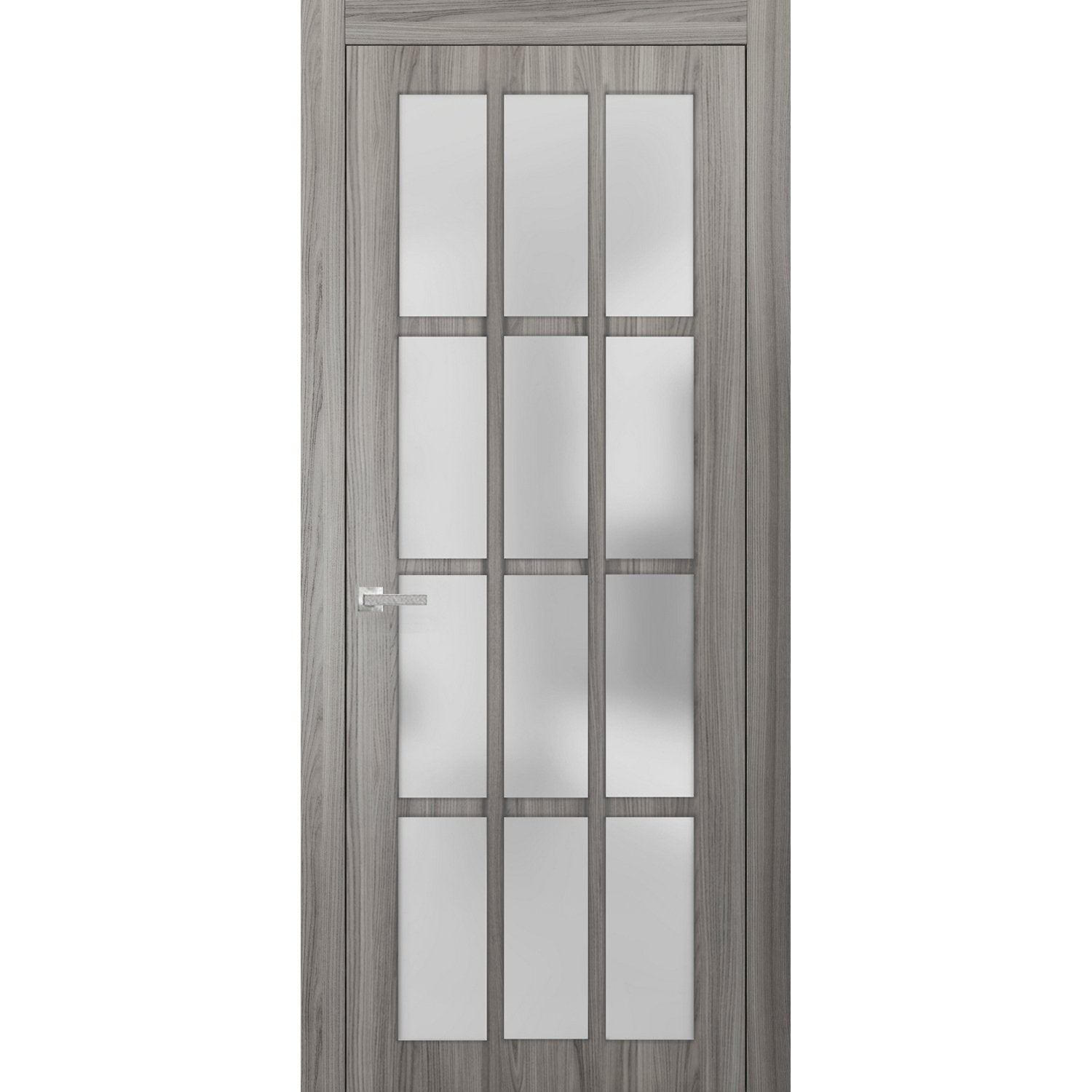 Solid French Door Frosted Glass 12 Lites | Felicia 3312 Ginger Ash | Single Regural Panel Frame Trims Handle | Bathroom Bedroom Sturdy Doors