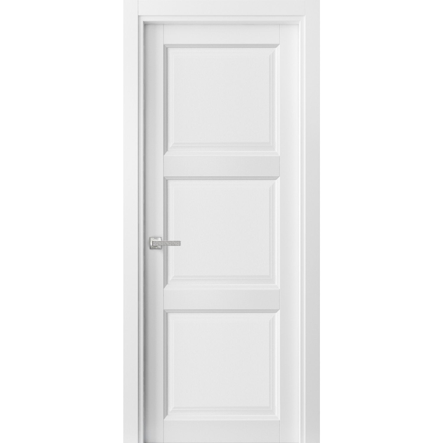 Pantry Kitchen 3-Panels Door with Hardware | Lucia 2661 White Silk | Single Panel Frame Trims | Bathroom Bedroom Sturdy Doors