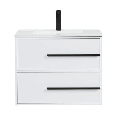 Cecilia 30 In. White Floating Bathroom Vanity with Cultured Marble Sink Top - BUILDMYPLACE