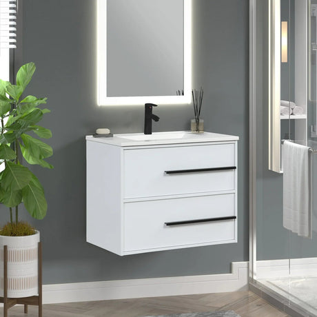 Cecilia 30 In. White Floating Bathroom Vanity with Cultured Marble Sink Top - BUILDMYPLACE
