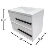 Cecilia 30 In. White Floating Bathroom Vanity with Cultured Marble Sink Top - BUILDMYPLACE