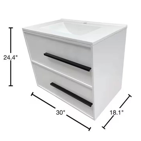Cecilia 30 In. White Floating Bathroom Vanity with Cultured Marble Sink Top - BUILDMYPLACE