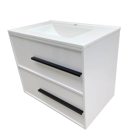 Cecilia 30 In. White Floating Bathroom Vanity with Cultured Marble Sink Top - BUILDMYPLACE