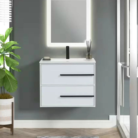 Cecilia 30 In. White Floating Bathroom Vanity with Cultured Marble Sink Top - BUILDMYPLACE