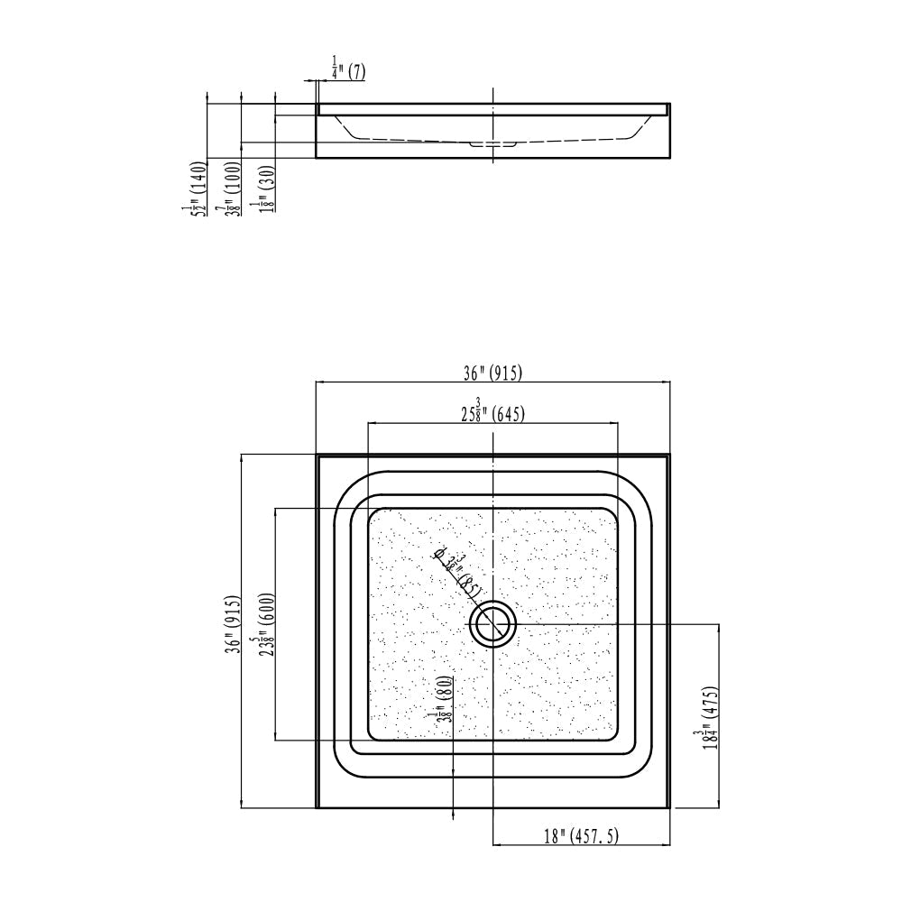 Center Drain Shower Pan - Shower Pan - Single Threshold - 36 X 36 X 5.5 - BUILDMYPLACE