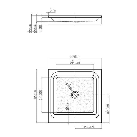 Center Drain Shower Pan - Shower Pan - Single Threshold - 36 X 36 X 5.5 - BUILDMYPLACE