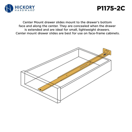 Center Undermount Drawer Slides Mono Rail 3/4 Extension Cadmium - Hickory Hardware - BUILDMYPLACE