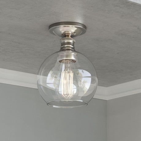 Clear Glass Dome Shape Semi Flush Mount Ceiling Lights, Brushed Nickel Finish, E26 Base, Ceiling Mounting, UL Listed for Damp Location - BUILDMYPLACE