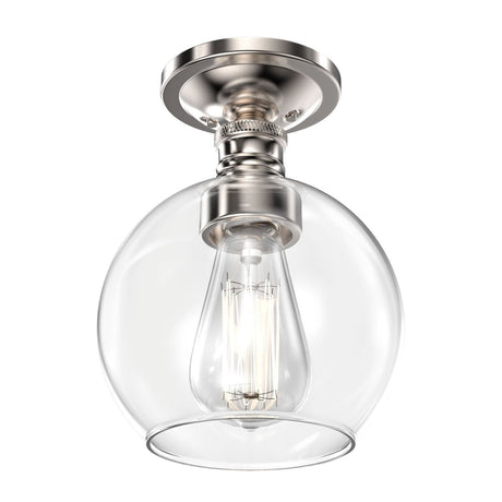 Clear Glass Dome Shape Semi Flush Mount Ceiling Lights, Brushed Nickel Finish, E26 Base, Ceiling Mounting, UL Listed for Damp Location - BUILDMYPLACE