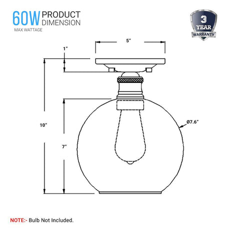 Clear Glass Dome Shape Semi Flush Mount Ceiling Lights, Brushed Nickel Finish, E26 Base, Ceiling Mounting, UL Listed for Damp Location - BUILDMYPLACE