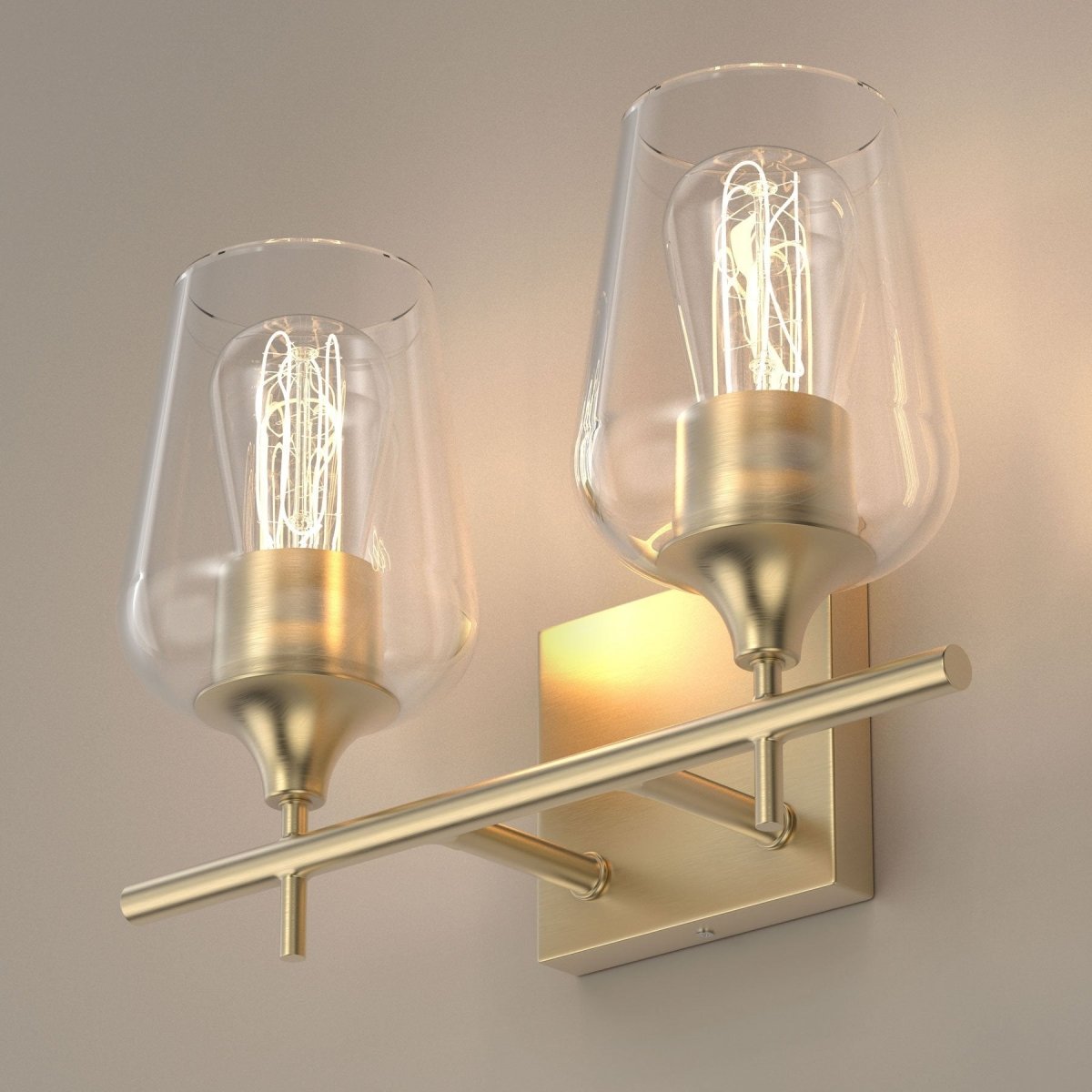 Clear Glass Shade Bathroom Light Fixtures, Bell Shape with Brass Gold Finish Vanity Lighting, E26 Base, UL Listed for Damp Location, Bathroom Wall Sconces - BUILDMYPLACE