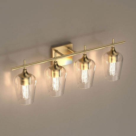 Clear Glass Shade Bathroom Light Fixtures, Bell Shape with Brass Gold Finish Vanity Lighting, E26 Base, UL Listed for Damp Location, Bathroom Wall Sconces - BUILDMYPLACE