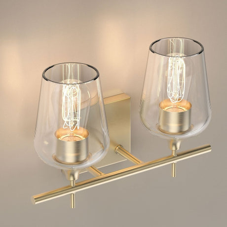 Clear Glass Shade Bathroom Light Fixtures, Bell Shape with Brass Gold Finish Vanity Lighting, E26 Base, UL Listed for Damp Location, Bathroom Wall Sconces - BUILDMYPLACE