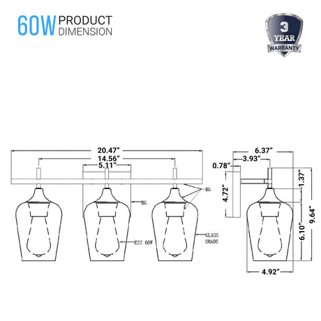 Clear Glass Shade Bathroom Light Fixtures, Bell Shape with Brass Gold Finish Vanity Lighting, E26 Base, UL Listed for Damp Location, Bathroom Wall Sconces - BUILDMYPLACE