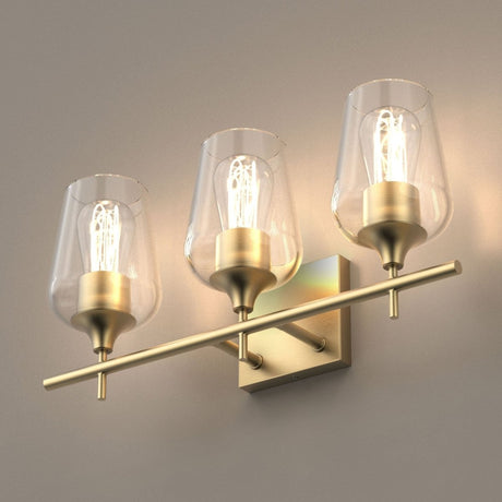 Clear Glass Shade Bathroom Light Fixtures, Bell Shape with Brass Gold Finish Vanity Lighting, E26 Base, UL Listed for Damp Location, Bathroom Wall Sconces - BUILDMYPLACE
