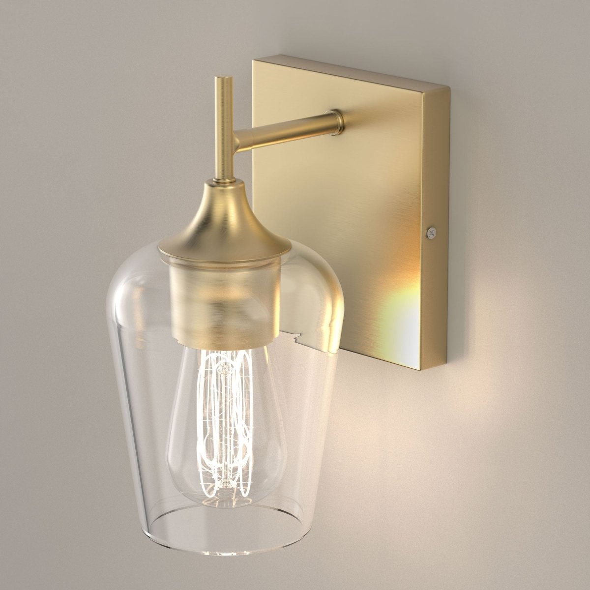 Clear Glass Shade Bathroom Light Fixtures, Bell Shape with Brass Gold Finish Vanity Lighting, E26 Base, UL Listed for Damp Location, Bathroom Wall Sconces - BUILDMYPLACE