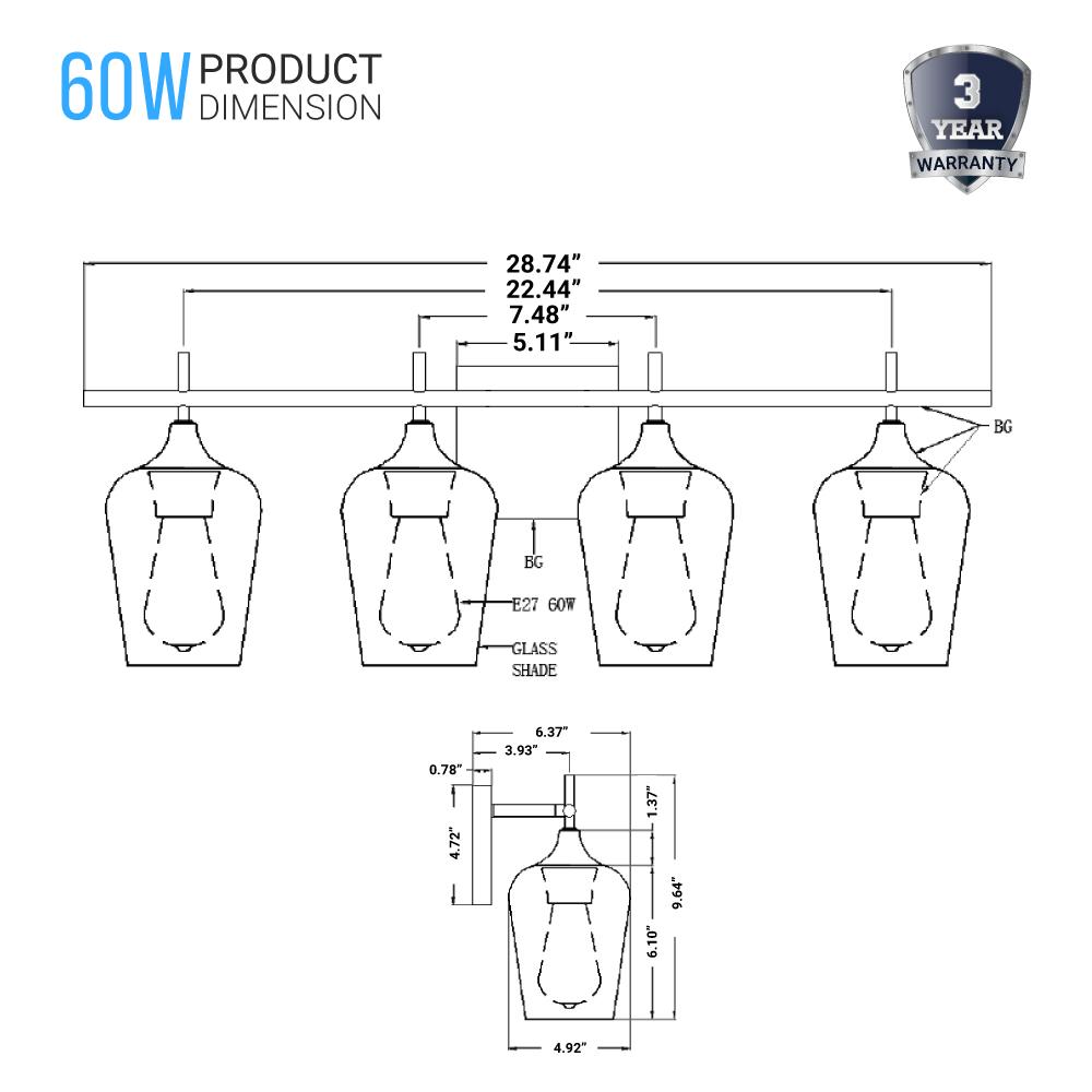 Clear Glass Shade Bathroom Light Fixtures, Bell Shape with Brass Gold Finish Vanity Lighting, E26 Base, UL Listed for Damp Location, Bathroom Wall Sconces - BUILDMYPLACE