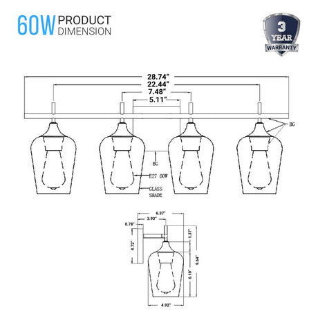Clear Glass Shade Bathroom Light Fixtures, Bell Shape with Brass Gold Finish Vanity Lighting, E26 Base, UL Listed for Damp Location, Bathroom Wall Sconces - BUILDMYPLACE