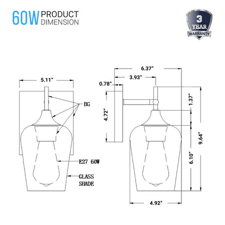 Clear Glass Shade Bathroom Light Fixtures, Bell Shape with Brass Gold Finish Vanity Lighting, E26 Base, UL Listed for Damp Location, Bathroom Wall Sconces - BUILDMYPLACE