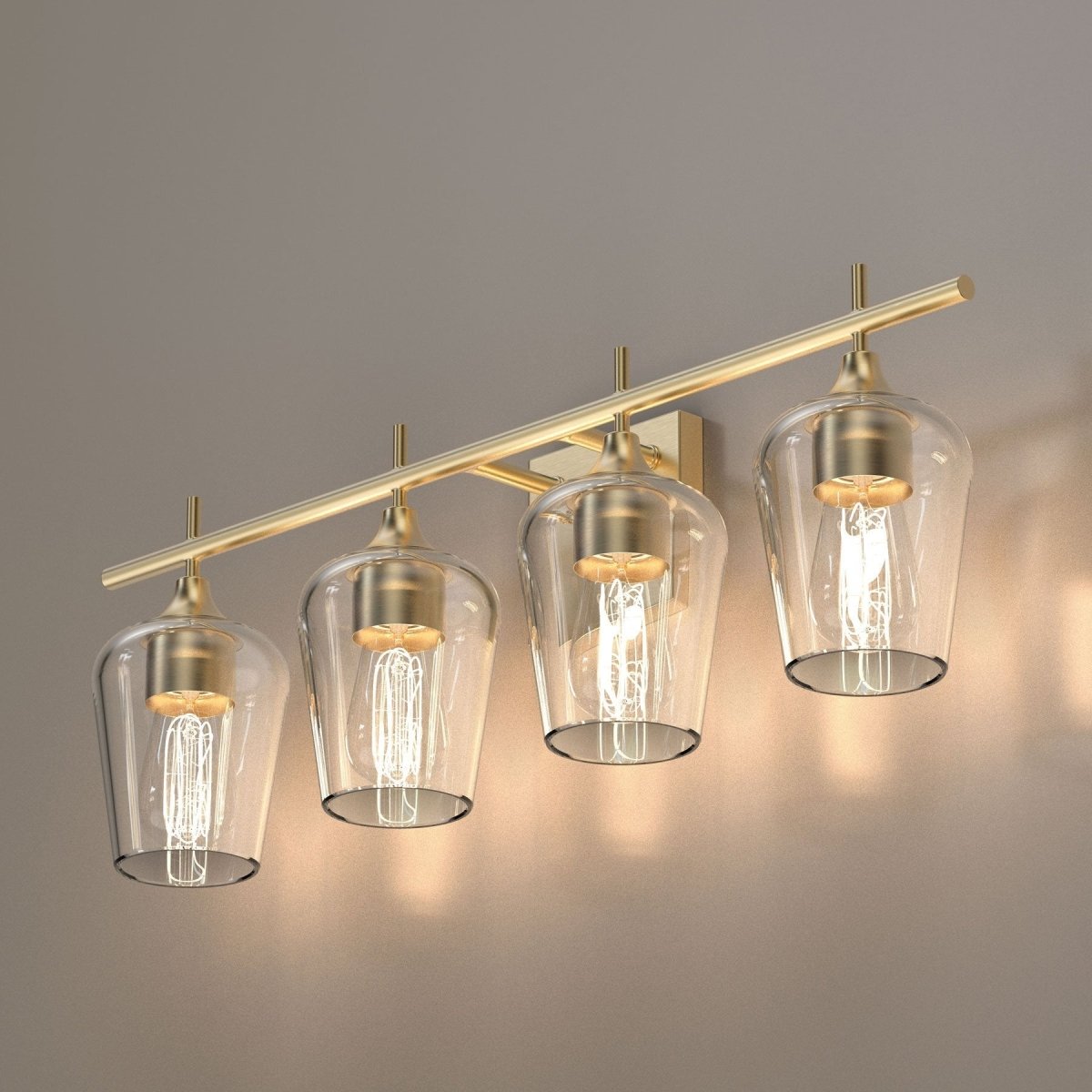 Clear Glass Shade Bathroom Light Fixtures, Bell Shape with Brass Gold Finish Vanity Lighting, E26 Base, UL Listed for Damp Location, Bathroom Wall Sconces - BUILDMYPLACE