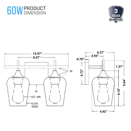 Clear Glass Shade Bathroom Light Fixtures, Bell Shape with Brass Gold Finish Vanity Lighting, E26 Base, UL Listed for Damp Location, Bathroom Wall Sconces - BUILDMYPLACE