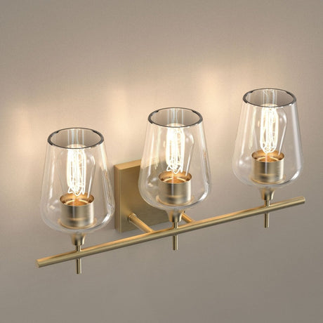 Clear Glass Shade Bathroom Light Fixtures, Bell Shape with Brass Gold Finish Vanity Lighting, E26 Base, UL Listed for Damp Location, Bathroom Wall Sconces - BUILDMYPLACE