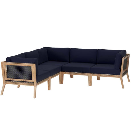 Clearwater Outdoor Patio Teak Wood 5 - Piece Sectional Sofa - BUILDMYPLACE