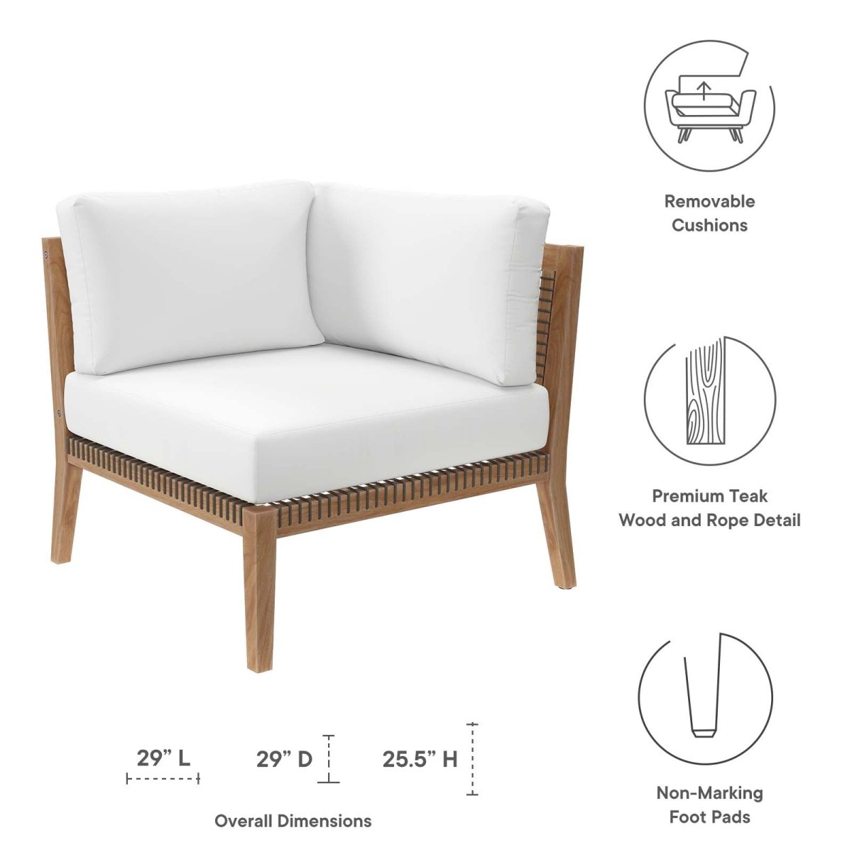 Clearwater Outdoor Patio Teak Wood Corner Chair - BUILDMYPLACE
