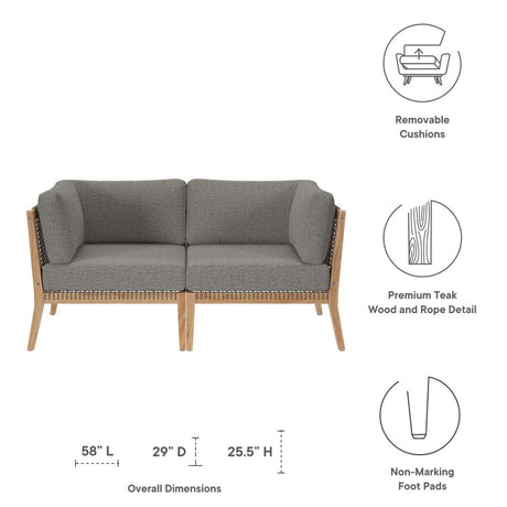 Clearwater Outdoor Patio Teak Wood Loveseat - BUILDMYPLACE