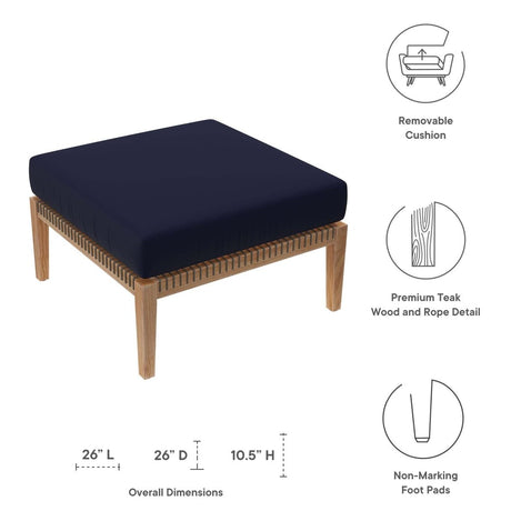 Clearwater Outdoor Patio Teak Wood Ottoman - BUILDMYPLACE