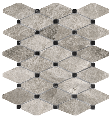 Clipped Diamond Phantasie Gray Polished Marble Mosaic - BUILDMYPLACE